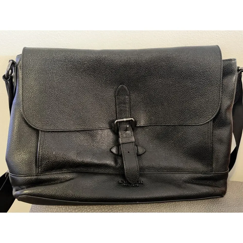 Coach 88892 Black Pebbled Leather Messenger Bag Men’s Briefcase Laptop Crossbody